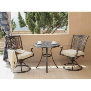 CASUAL WORLD 3 Piece Aluminum Outdoor Bistro Set, 2 Cushioned Swivel Rocker Chairs and Cast Aluminum Patio Dining Table, Weather-Resistant Patio Furniture Set for Backyard, Patio, Lawn, Garden