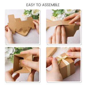 VGOODALL 50PCS Mini Gift Boxes, Candy Treat Boxes Brown Favor Boxes with Greeting Cards Ribbon Tiny Cardboard Boxes for Bridal Shower Birthday Party