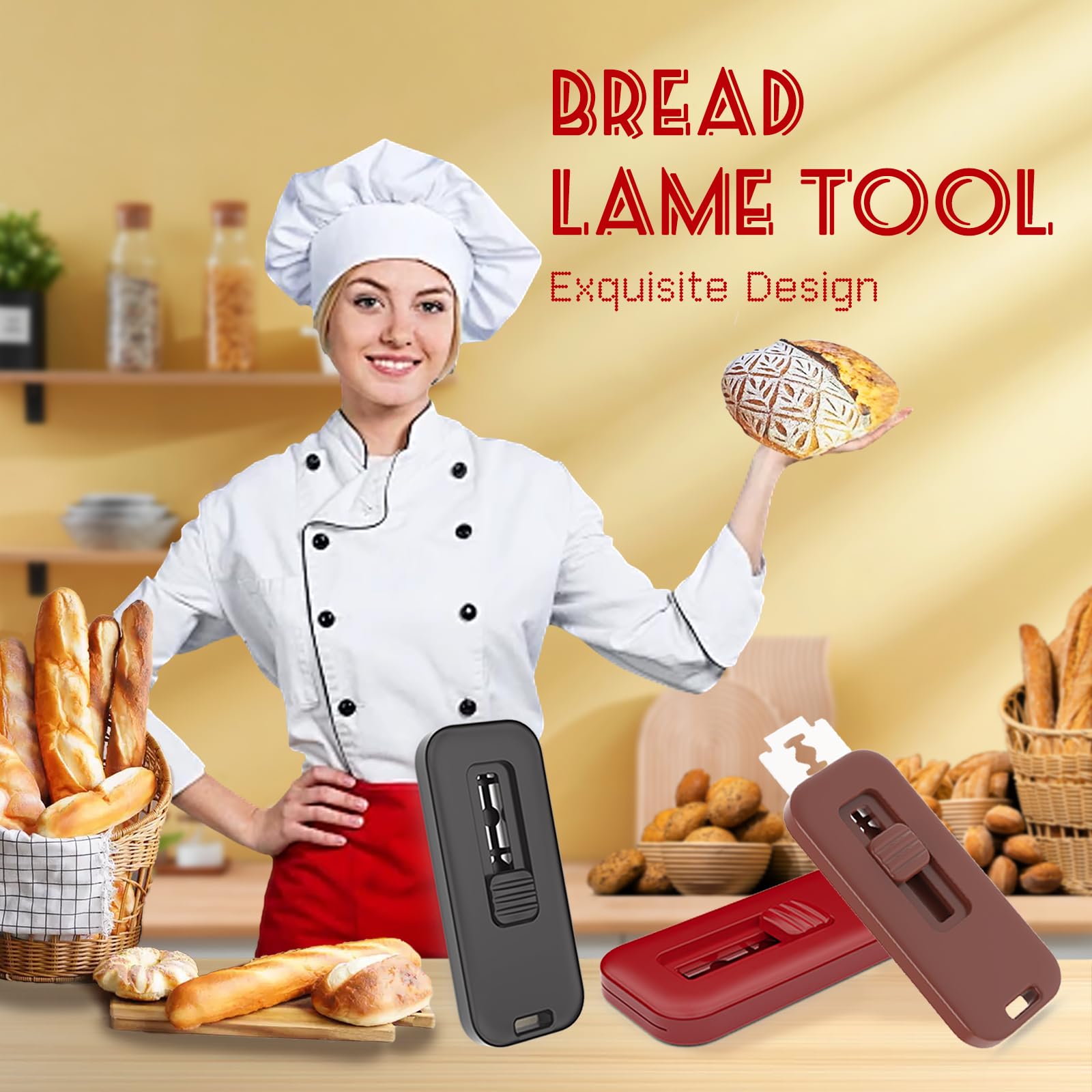 Tuuwhiz Bread Lame Dough Scoring Tool,Sourdough Bread Baking Supplies with Magnetic to Storage,Exquisite Design Bread Scorer Tool for Homemade Bread Baking Include 5 Razor Blades (Brown)