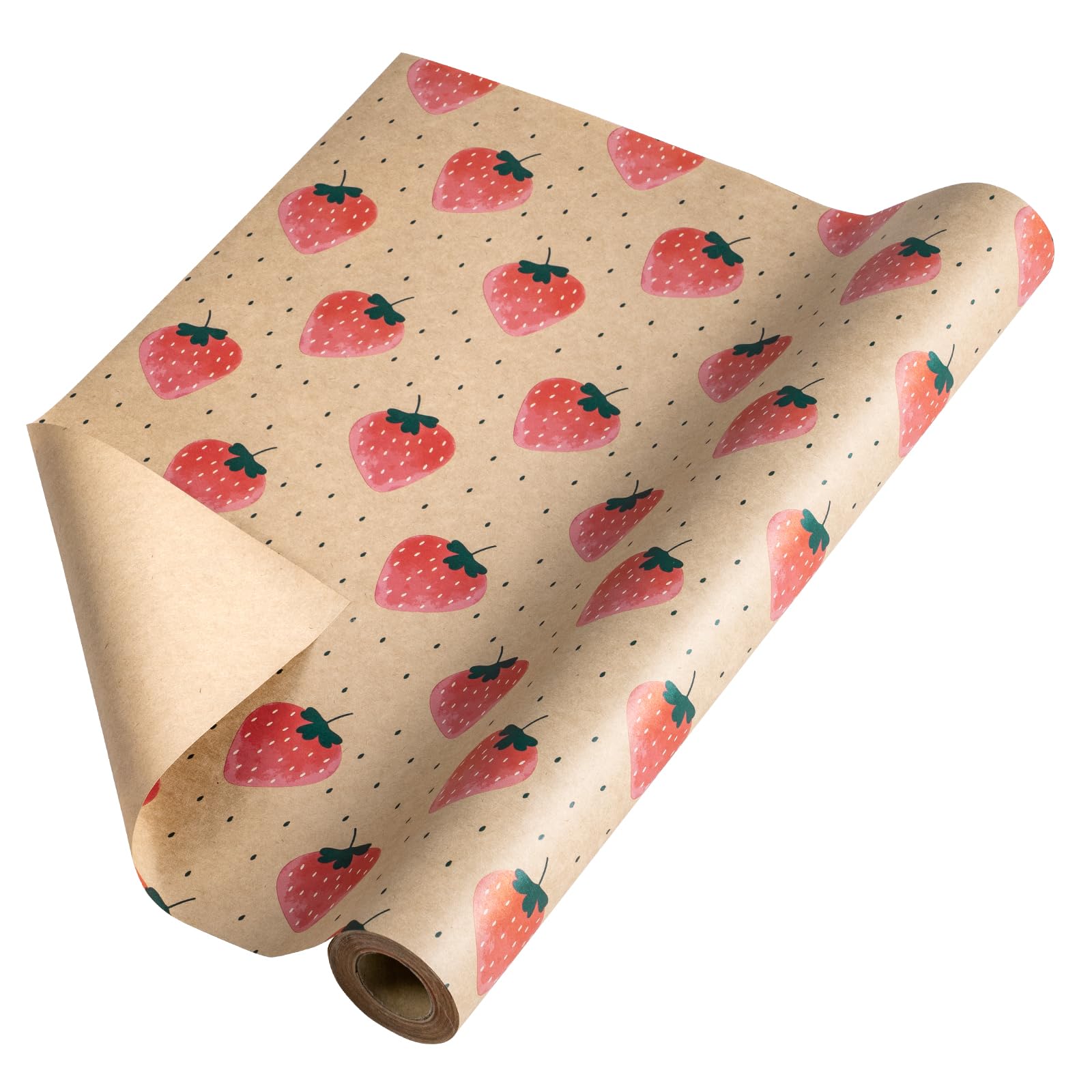 RUSPEPA Kraft Wrapping Paper Roll - Mini Roll - Strawberry Design Great for Birthday, Party, Baby Shower - 17 Inches X 32.8 Feet