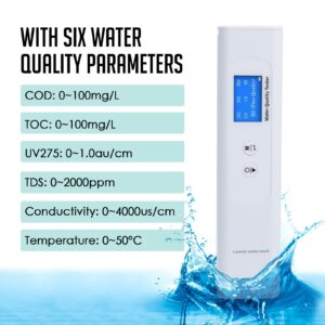 6-in-1 Water Quality Tester - TOC UV275 EC TDS COD Temperature Meter Drinking Water Quality Meter with Intelligent Scoring with ATC for Drinking Water, Well, Tap, Purified, Groundwater, Lab