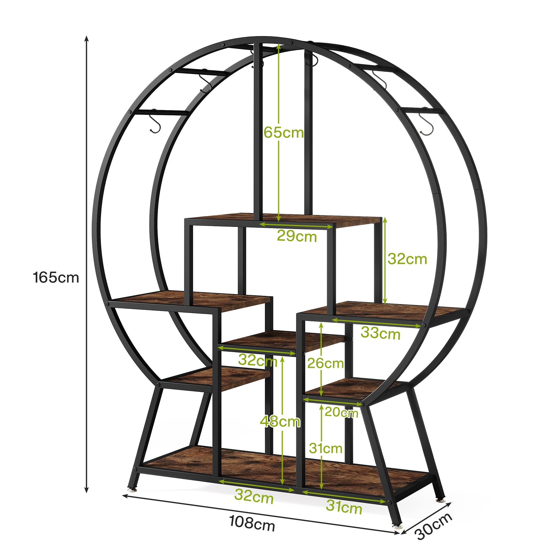 Tribesigns 65" Large Bookshelf Bookcase, Industrial Round Etagere Bookshelves with 7-Tier Storage Shelving, Open Display Shelves Wood Plant Stand for Living Room, Bedroom, Home Office