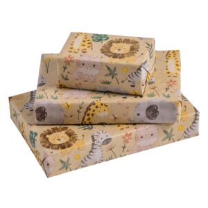 ruspepa kraft wrapping paper roll - mini roll - jungle animals design great for birthday, party, baby shower - 17 inches x 32.8 feet