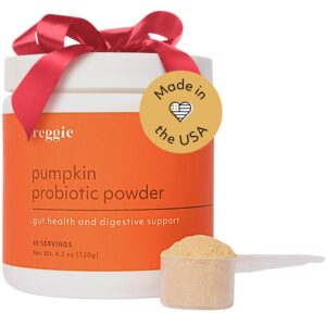 reggie pumpkin probiotic powder for dogs | supports healthy gut, digestion, nutrient absorption, stool consistency | made in the usa, vet-approved & ideal for all ages, breeds, and sizes - 40 scoops