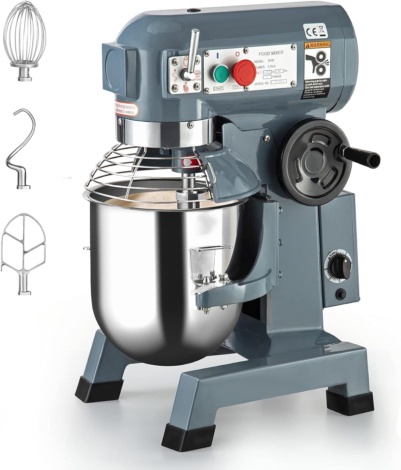 Commercial Food Mixer, 15Qt Commercial Dough Mixer, 600W Stainless Steel Bowl Heavy Duty Food Mixer with 3 Speeds Adjustable, Dough Hook Whisk Beater Included, Perfect for Bakery Pizzeria