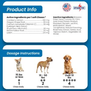 Sparktek Tear Stain Soft chew Supports Dogs Eye Care Enhanced with Lutein Omega-6 Omega-3 Cranberry Extract Helps Eliminate Tear Stains Lubricates Eyes and Supports Immune System from Allergies