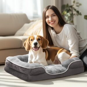 Sweetcrispy Orthopedic Dog Bed, Memory Foam Pet Bed for Medium Dogs with Washable Removable Cover Non-Slip Base Waterproof Liner Egg Crate Foam for Improved Sleep, Grey, 28" L x 23" W x 6.5" Th