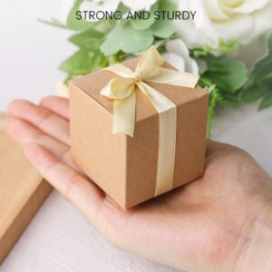 VGOODALL 50PCS Mini Gift Boxes, Candy Treat Boxes Brown Favor Boxes with Greeting Cards Ribbon Tiny Cardboard Boxes for Bridal Shower Birthday Party