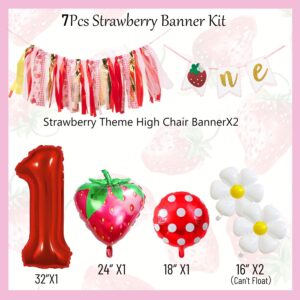 Strawberry Berry First Birthday High Chair Banner Party Supplies Kit: Sweet First Birthday Banner One Balloon Strawberry Daisy Balloons Smash Cake Decoration Photo Prop Gifts For Kids Girls