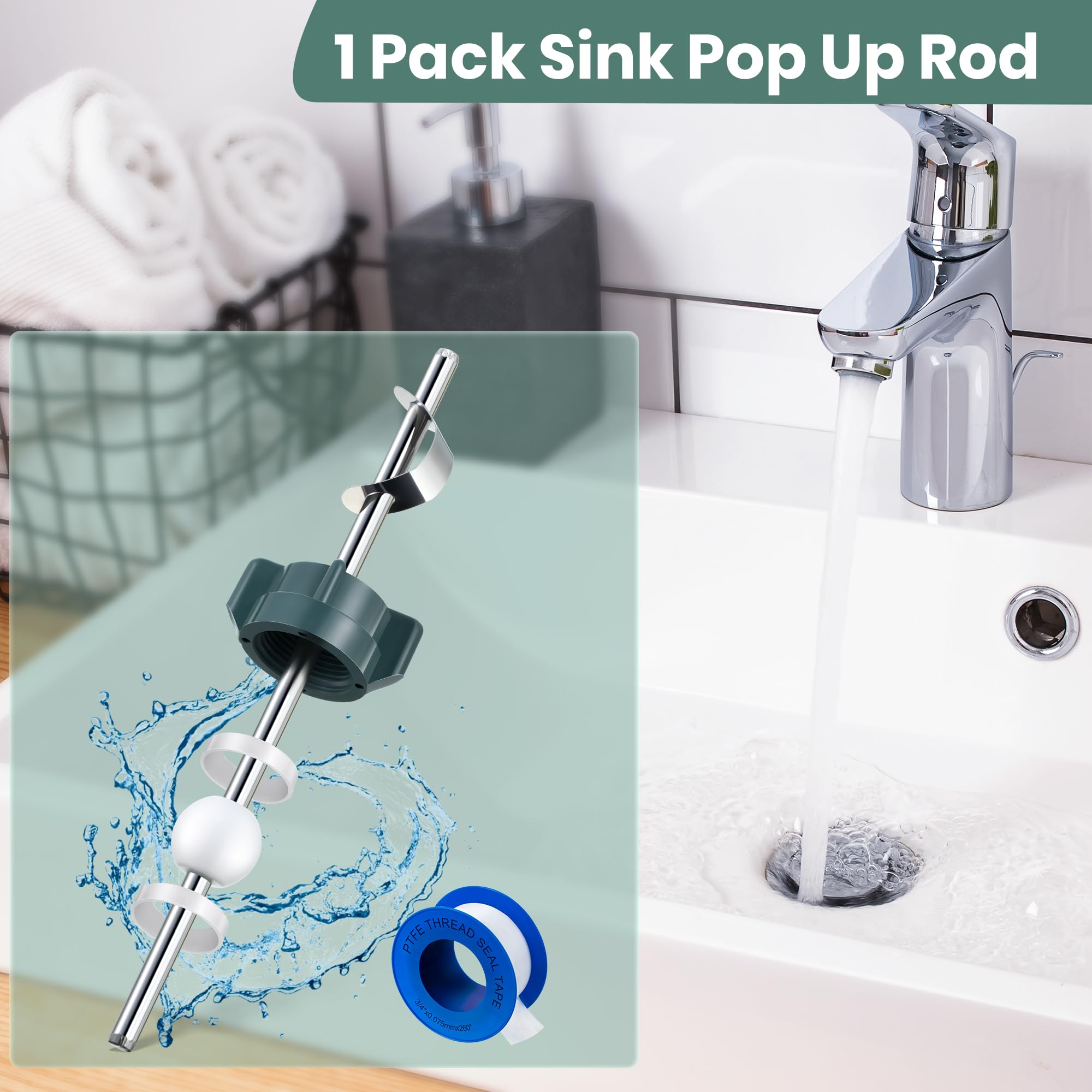 Enhon 1 Pack Lavatory Pop up Center Piece Assembly, Bathroom Sink Stopper Replacement with Seal Tape, Pivot Rod Bathroom Universal Sink Repair Kit, Compatible with Pfister Pop up Stopper PS2673