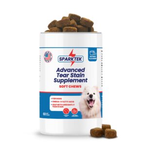 Sparktek Tear Stain Soft chew Supports Dogs Eye Care Enhanced with Lutein Omega-6 Omega-3 Cranberry Extract Helps Eliminate Tear Stains Lubricates Eyes and Supports Immune System from Allergies