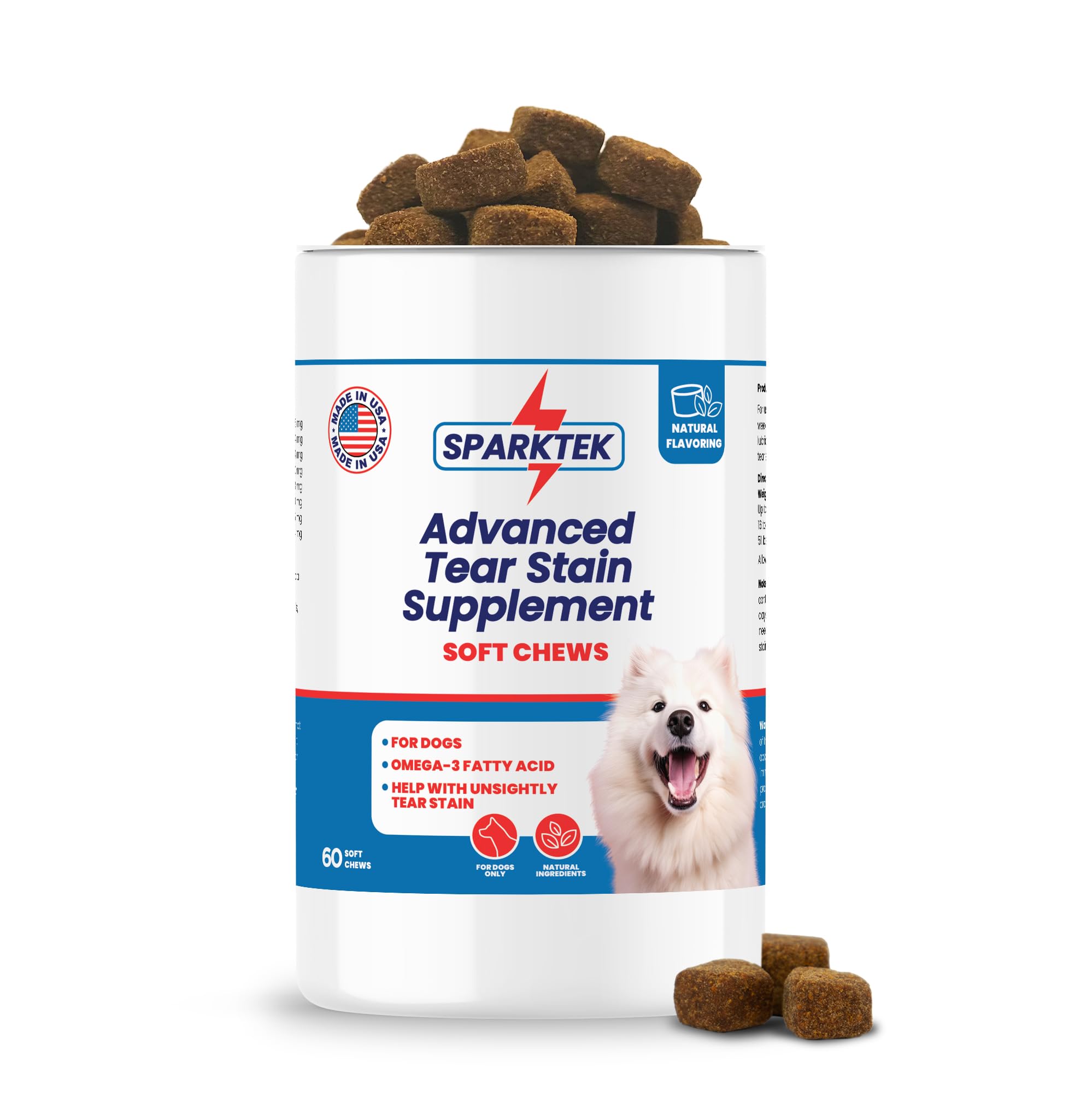 Sparktek Tear Stain Soft chew Supports Dogs Eye Care Enhanced with Lutein Omega-6 Omega-3 Cranberry Extract Helps Eliminate Tear Stains Lubricates Eyes and Supports Immune System from Allergies