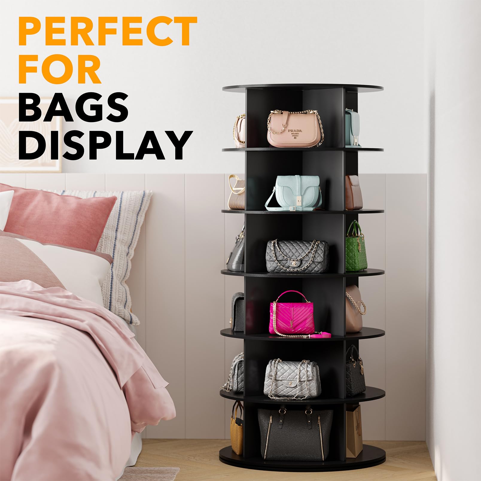 SpaceAid Black 6-Tier Spinning Rotating Shoe Rack Organizer, Shoe Display Tower Lazy Susan, Revolving Shoes Rack StorageOrganization, 360 Vertical Bags Holder Rotate Organizer