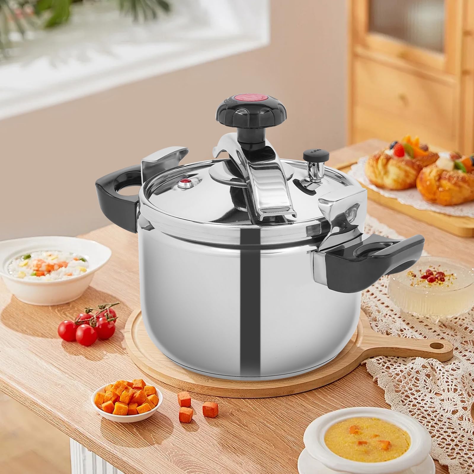 7L/6.35 Qt Pressure Pot, Pressure Cooker, 201 Stainless Steel Pressure Pot, Suitable for Open Fire, Induction Stove, Electric Stove, and Gas Stove