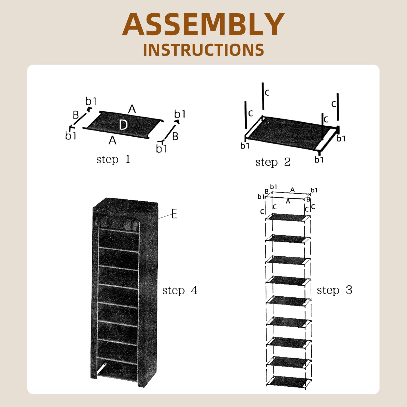 ERONE Shoe Rack with Cover 10 Tier Tall Slim Narrow Shoe Rack Organizer Space-Saving Sturdy Shoe Storage Shelf for Entryway, Closets