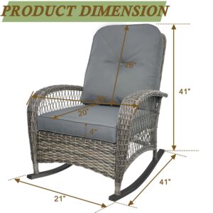 TXGDPIONEER Outdoor Wicker Rocking Chair, All Weather Resin Rattan Wicker Rocking Chairs, for Garden Backyard Lown Porch,1pc,Grey