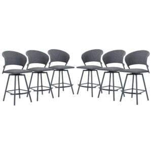 vicllax outdoor swivel bar stool set of 6, patio bar chairs metal counter height bar stools wicker barstools for garden balcony porch, light grey