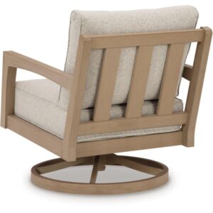 Signature Design by Ashley Hallow Creek Cottage Weather Resistant Outdoor Swivel Lounge with Cushion, Light Brown & Beige