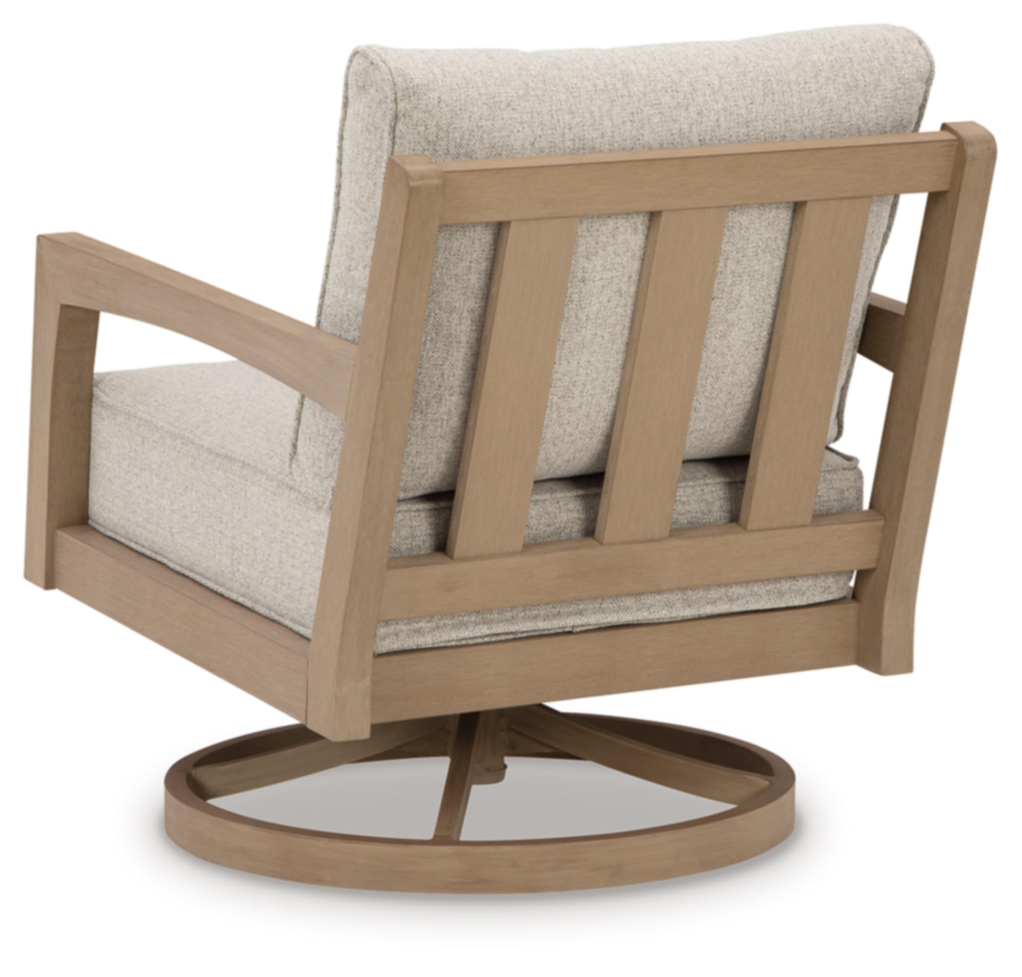 Signature Design by Ashley Hallow Creek Cottage Weather Resistant Outdoor Swivel Lounge with Cushion, Light Brown & Beige