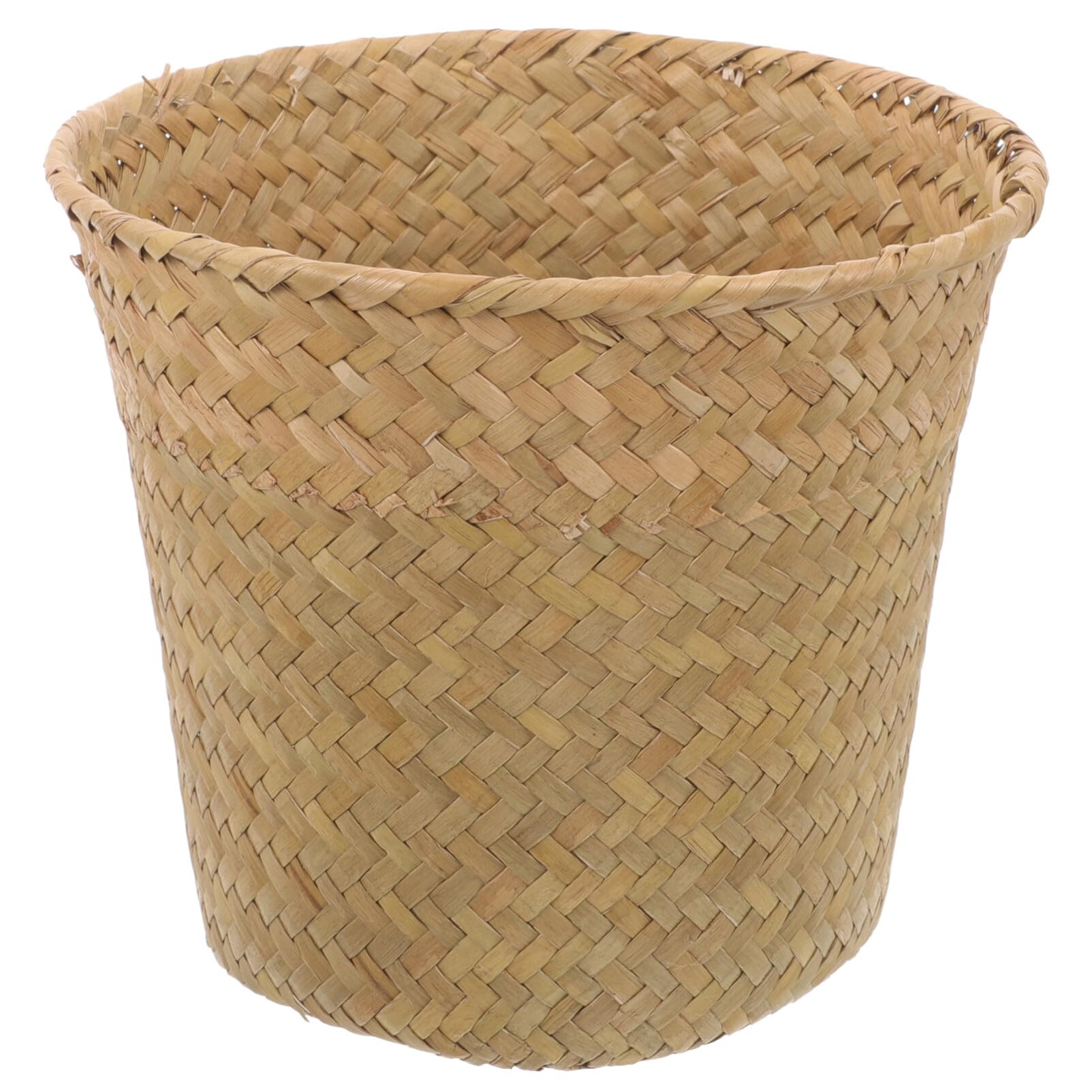 DEARMAMY Seagrass Waste Basket Woven Trash Can Small Round Natural Wastebasket Garbage Bin Recycling Bin Plant Pot Holder for Farmhouse Home Kitchen Bathroom