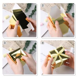 Shindel 50PCS Tiny Gift Boxes, Favor Boxes Mini Candy Treat Boxes 3 x 3 x 3 Inch Gold Boxes with Ribbon for Bridal Shower Birthday Wedding