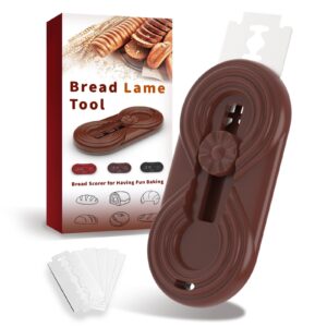 tuuwhiz bread lame dough scoring tool,sourdough bread baking supplies with magnetic to storage,exquisite design bread scorer tool for homemade bread baking include 5 razor blades (brown, circular)