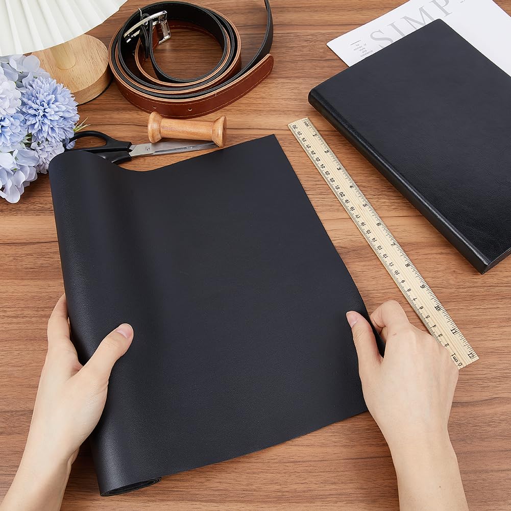 GORGECRAFT Black Faux Leather Fabric 135x30cm Soft Synthetic PU Leathercloth Flat Grain Imitation Leather Fabric for DIY Sewing Crafts Handbag Wallets Suitcase Books Covers Keychains Jewelry Making