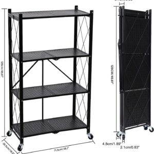 YSSOA HealSmart 4-Tier Heavy Duty Foldable Metal Rack Storage Shelving Unit with Wheels Moving Easily Organizer Shelves Great for Garage Kitchen, Black