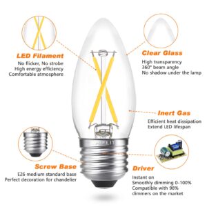 AIELIT B11 Vintage E26 LED Candelabra Light Bulbs, 2W (25W Equivalent), Soft White 3000K, Clear Glass, 200 Lumens, Dimmable LED Edison Bulb for Chandelier Ceiling Fan Pendant Lights, 3-Pack