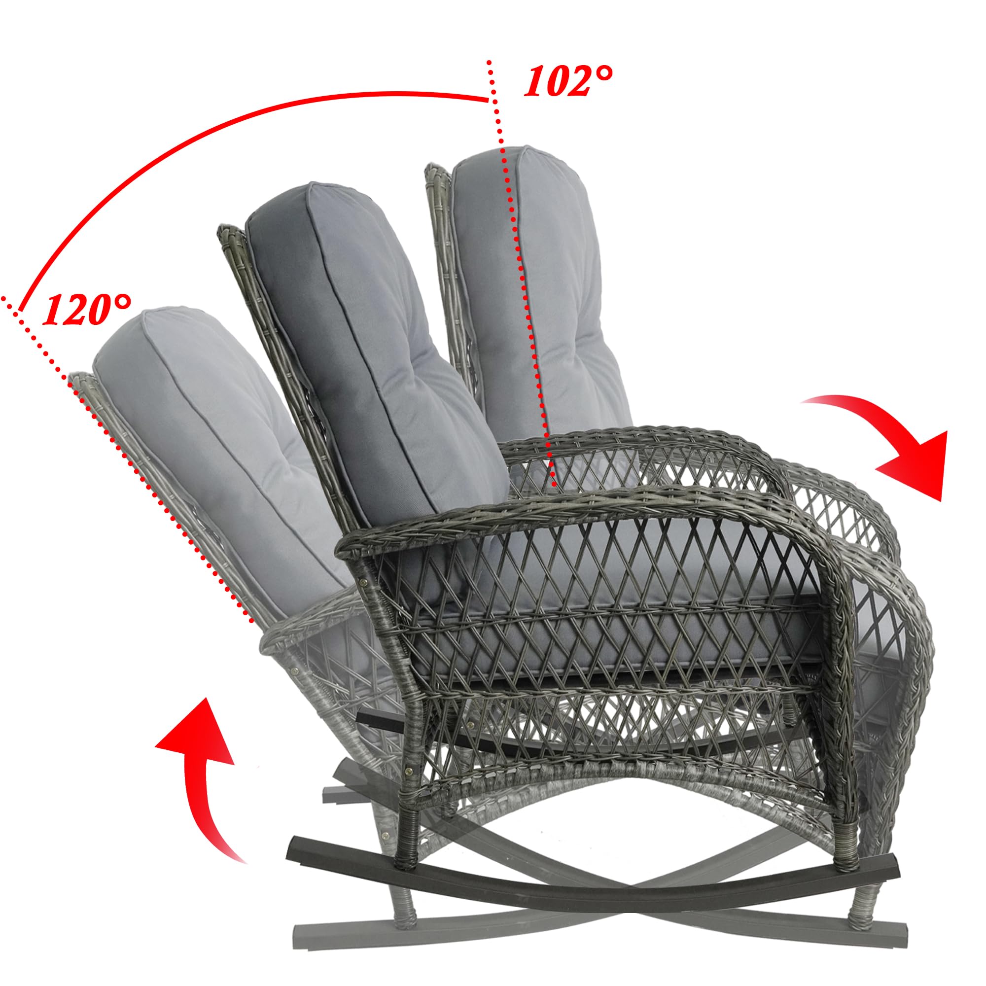 TXGDPIONEER Outdoor Wicker Rocking Chair, All Weather Resin Rattan Wicker Rocking Chairs, for Garden Backyard Lown Porch,1pc,Grey