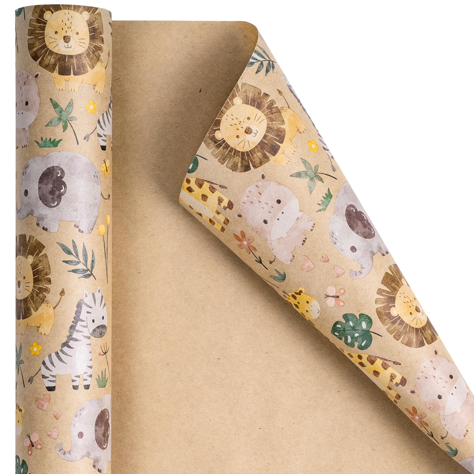 RUSPEPA Kraft Wrapping Paper Roll - Mini Roll - Jungle Animals Design Great for Birthday, Party, Baby Shower - 17 Inches X 32.8 Feet