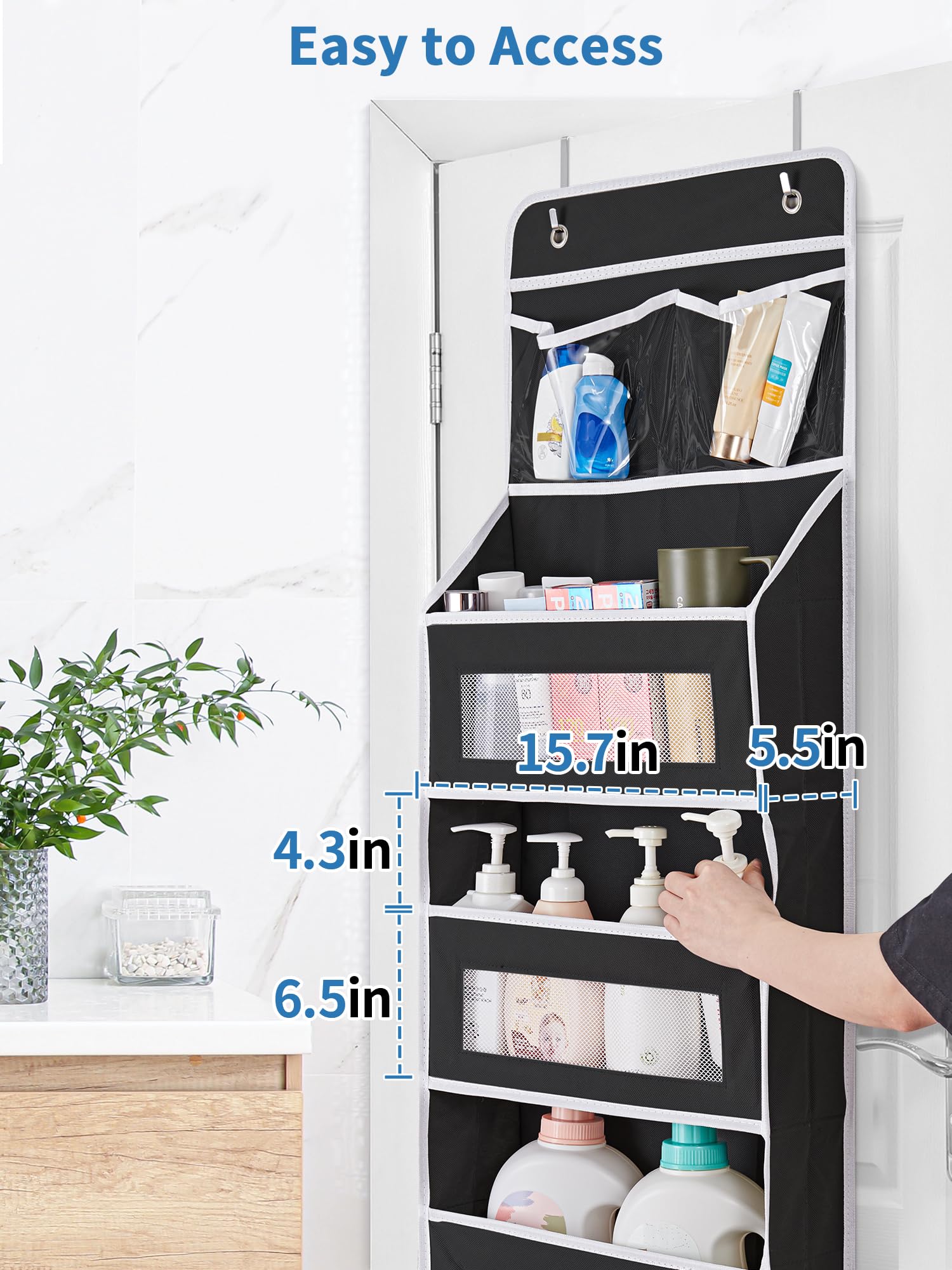 JARLINK 5-shelf Over Door Organizer Storage, Upgrade Hanging Storage with Clear Window, 50 lbs Load Storage Organizer for Bedroom, Bathroom, Nursery, Baby Kids Toys, Diapers, Pantry, Black