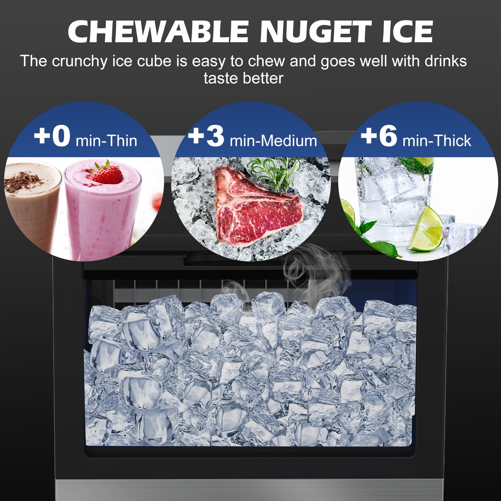 Kikihuose Commercial Ice Maker Machine, 100Lbs/24H Ice Production Under Counter Ice Maker, Tap Water & Top Loading Freestanding Ice Machine, 45 Ice Cubes/Cycle, Include Ice Scoop, Connection Hose