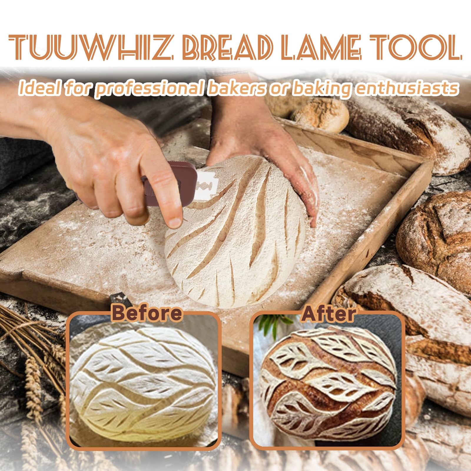 Tuuwhiz Bread Lame Dough Scoring Tool,Sourdough Bread Baking Supplies with Magnetic to Storage,Exquisite Design Bread Scorer Tool for Homemade Bread Baking Include 5 Razor Blades (Brown)