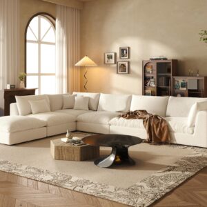 Fajiani Oversized Modular Sectional Sofa,Cloud Couch Sectional Deep Seat Sofa Linen Upholstered Oversized Sectional Couches for Living Room(156 inch 6 Seater-White)