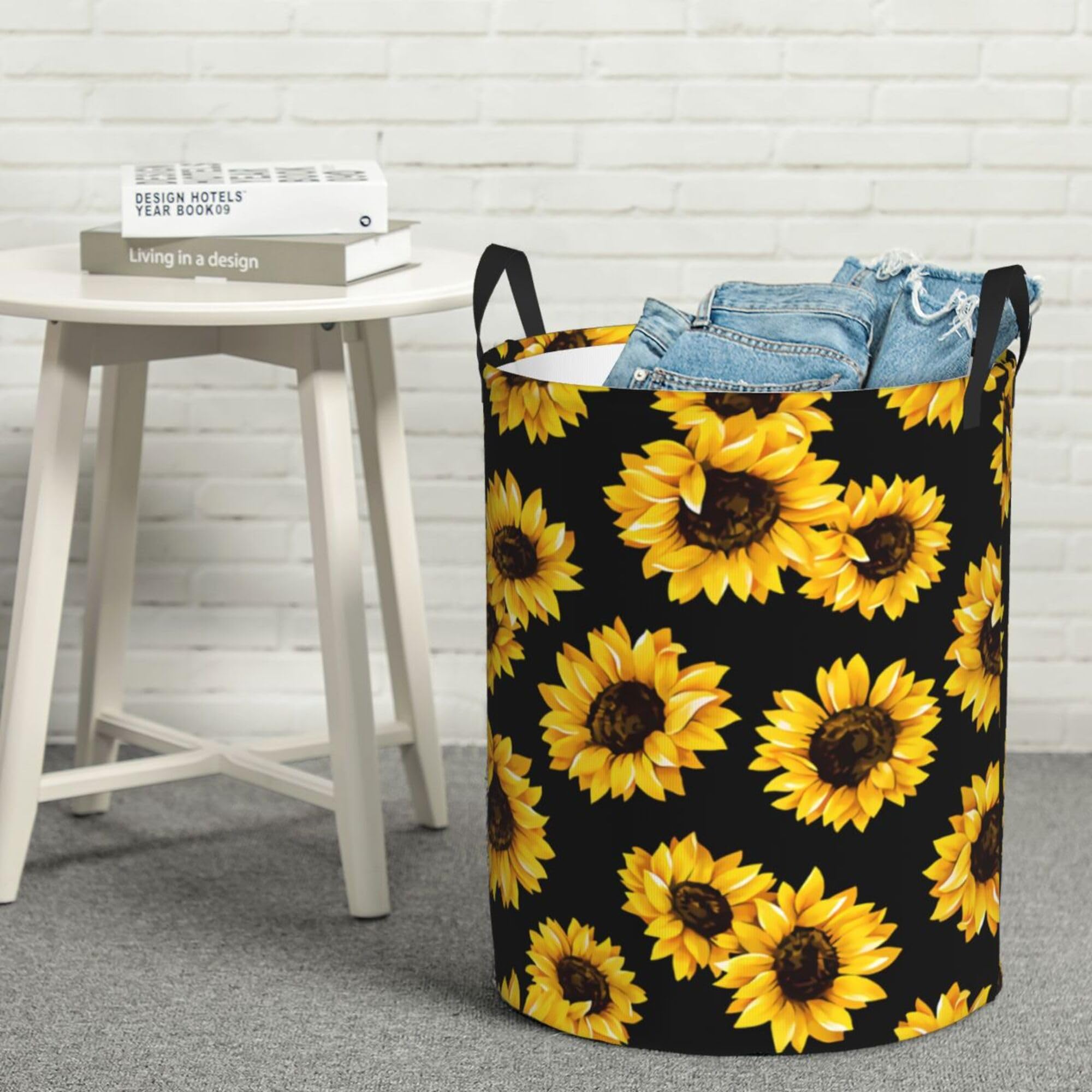 Sunflower Laundry Basket Funny Foldable Waterproof Oxford Cloth Laundry Basket Tote Bag - Multipurpose Storage Solution for Bathroom, Laundry, and Bedroom Medium