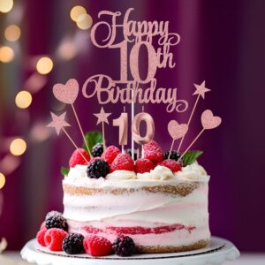 Lecferrarc 10th Birthday Cake Decorations, 10th Birthday Candles Cake Numeral Candles and Glitter Happy 10th Birthday Cake Toppers Set for Birthday Party Supplies (Rose Gold)