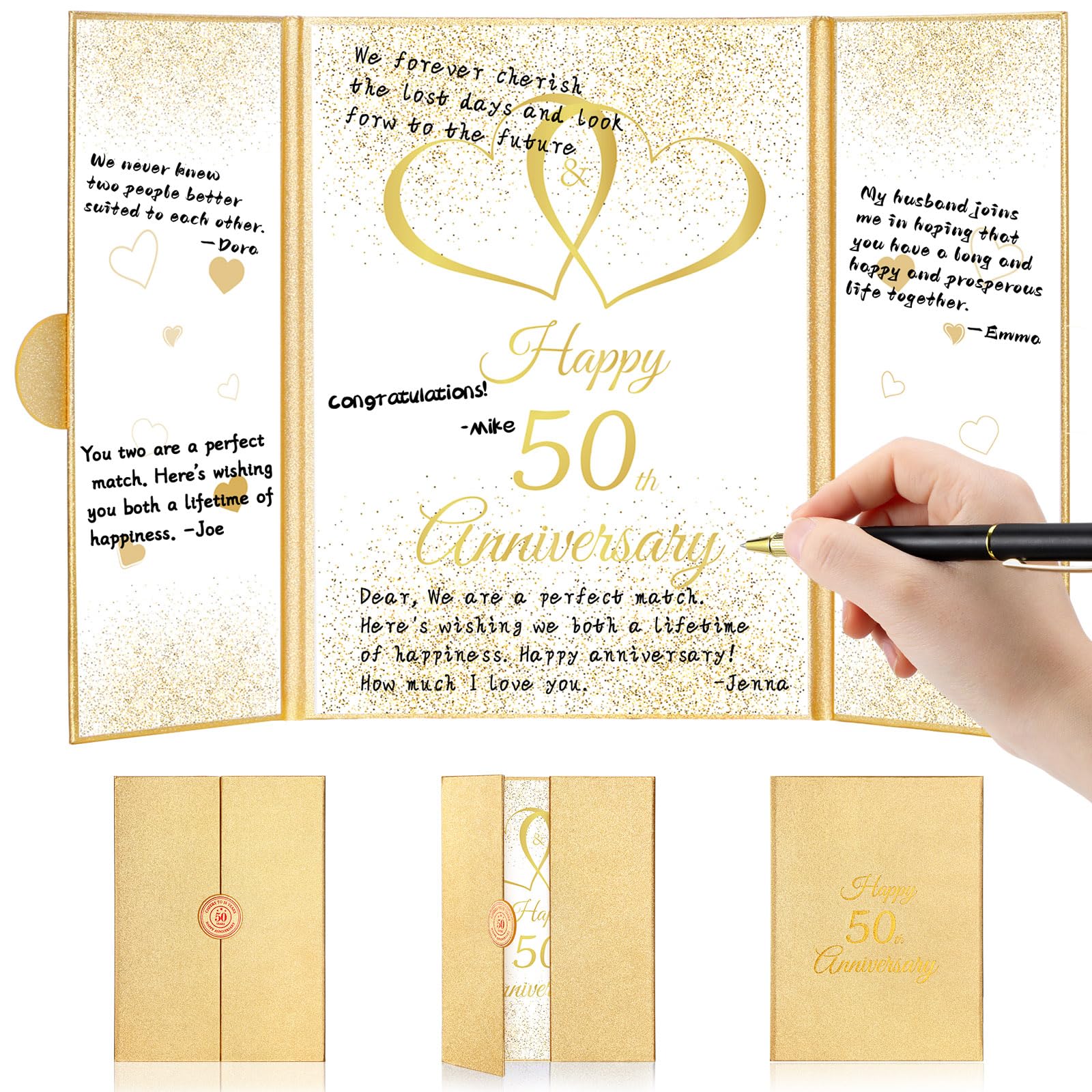 Engrowtic 50th Anniversary Decorations Gold Wedding Anniversary Guest Book with Pen 50 Years Marriage Anniversary Signature Board Happy 50th Anniversary Party Registry Card for Men Women Couple