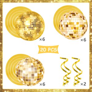 20Pcs Gold Disco Ball Hanging Swirls 70s Disco Birthday Party Decoration Gold Disco Ball Themed Swirl Ceiling Hanging Streamers for 70s 80s Party Decoration Disco Fever Party Supplies(Paper)