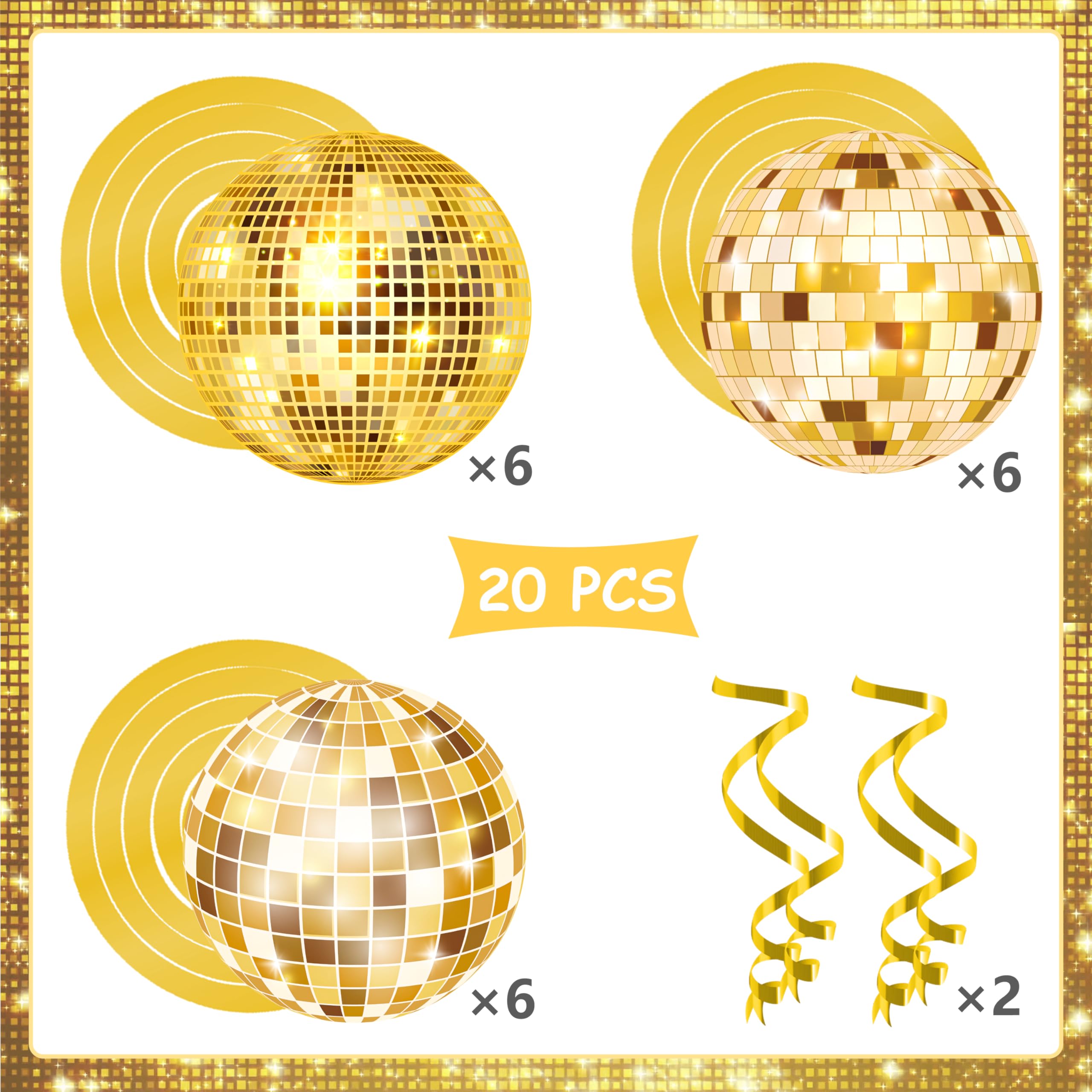 20Pcs Gold Disco Ball Hanging Swirls 70s Disco Birthday Party Decoration Gold Disco Ball Themed Swirl Ceiling Hanging Streamers for 70s 80s Party Decoration Disco Fever Party Supplies(Paper)