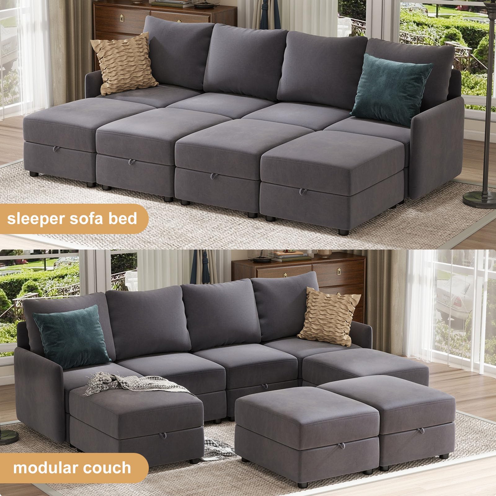 COMHOMA Convertible Sectional Sofa for Living Room, Free Combination L/U Shaped Sofa with Storage Chaise for Living Room, Apartment and Small Space 8 Seaters(4+4)