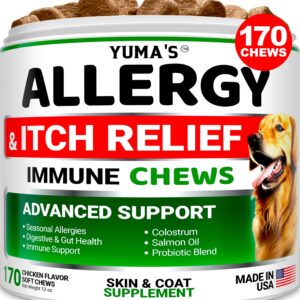 YUMA'S Dog Allergy Relief Chews - Dog Itching Skin Relief Treatment Pills - 170 Treats - Anti-Itch for Dogs - Itchy and Paw Licking - Dry Skin & Hot Spots - Omega 3 Fish Oil - Skin & Coat Supplement