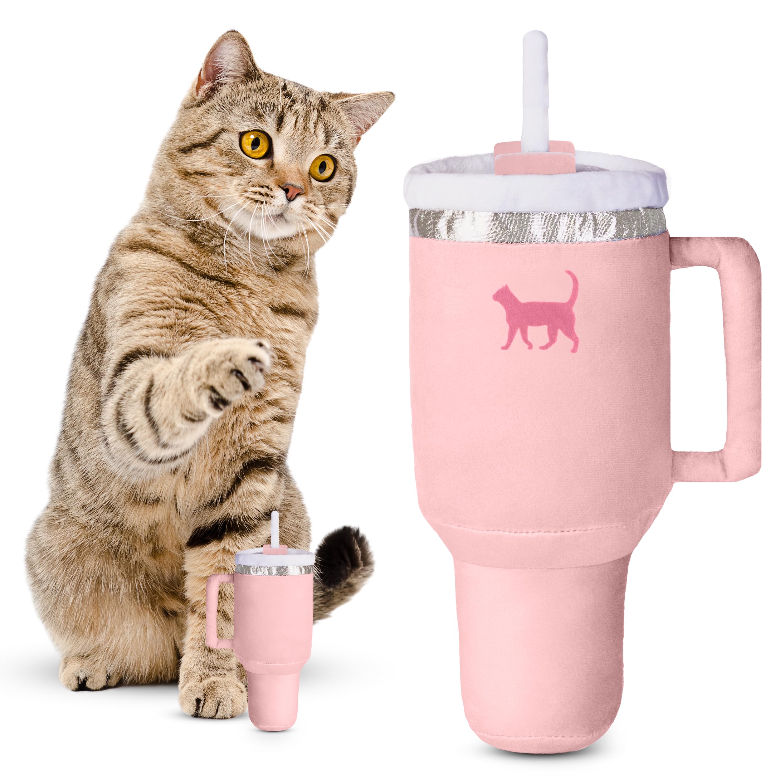 PUPROAR Kitty Cup Tumbler Cat Toy – Cute Cat Toy with Catnip, Crinkle Cat Toys for Cat Birthdays or Christmas, Funny Cat Toys for Kittens (Pink Peach Dust)