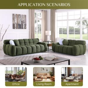 Wrofly 2 Piece Boucle Sofa Couch Set, Comfy Upholstered Sherpa Deep Seat Cloud Couch and Loveseat, Modern Tufted 3 Seater and 2 Seater Love Seat Sofa for Living Room Apartment, Olive Green