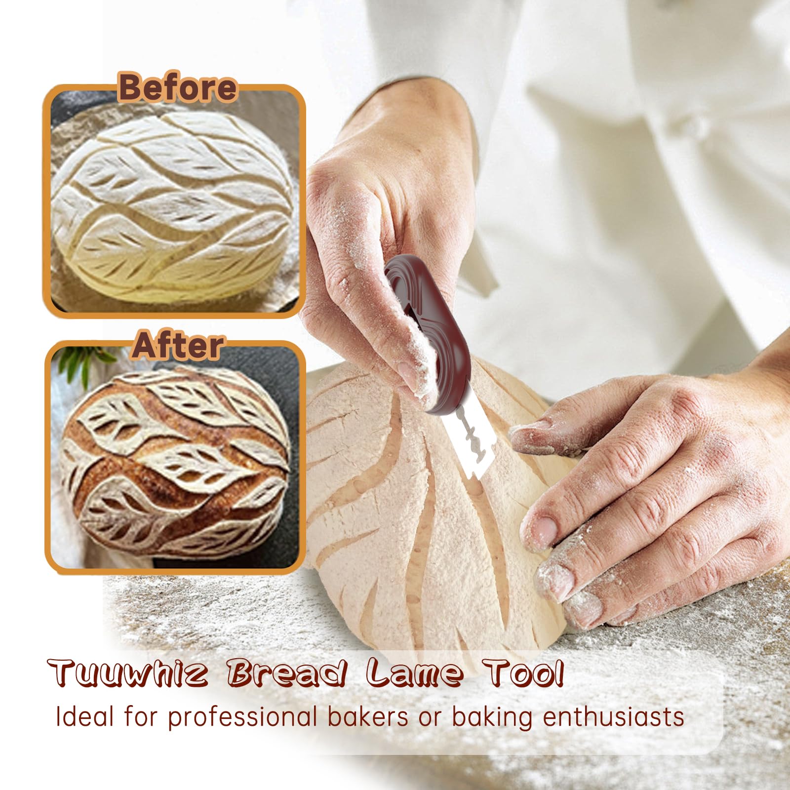 Tuuwhiz Bread Lame Dough Scoring Tool,Sourdough Bread Baking Supplies with Magnetic to Storage,Exquisite Design Bread Scorer Tool for Homemade Bread Baking Include 5 Razor Blades (Brown, Circular)