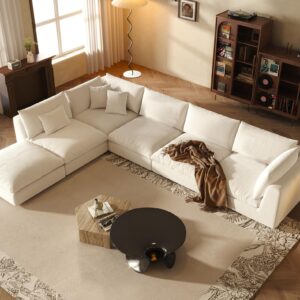 Fajiani Oversized Modular Sectional Sofa,Cloud Couch Sectional Deep Seat Sofa Linen Upholstered Oversized Sectional Couches for Living Room(156 inch 6 Seater-White)