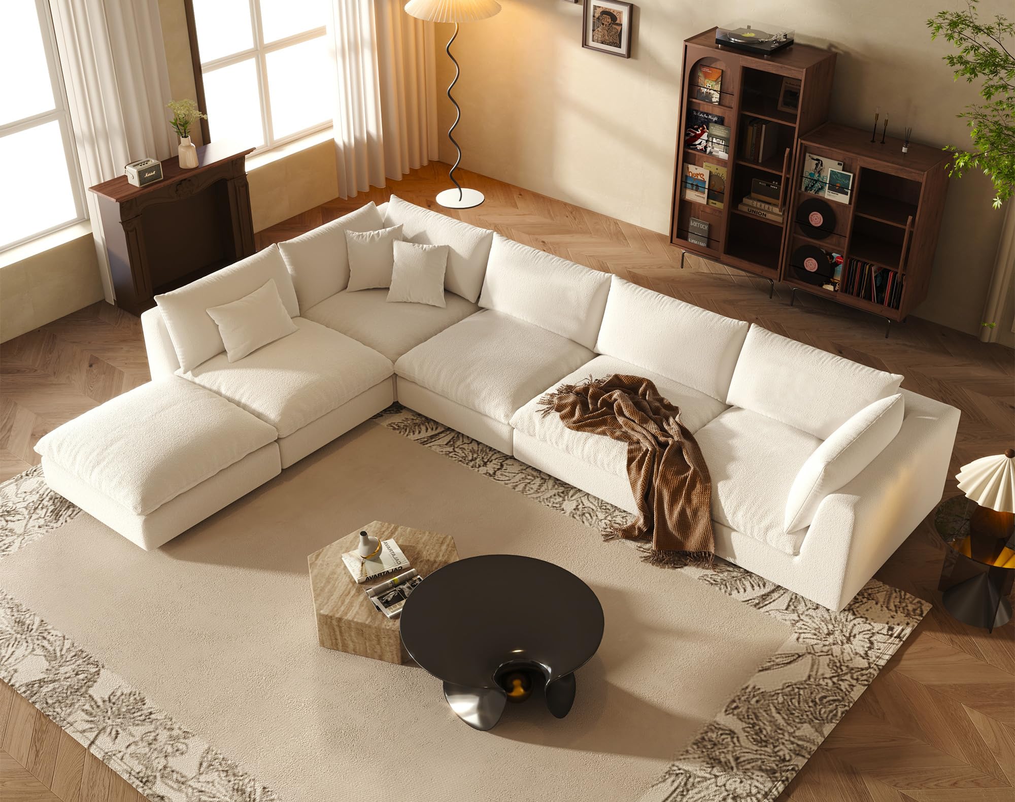 Fajiani Oversized Modular Sectional Sofa,Cloud Couch Sectional Deep Seat Sofa Linen Upholstered Oversized Sectional Couches for Living Room(156 inch 6 Seater-White)