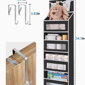 JARLINK 5-shelf Over Door Organizer Storage, Upgrade Hanging Storage with Clear Window, 50 lbs Load Storage Organizer for Bedroom, Bathroom, Nursery, Baby Kids Toys, Diapers, Pantry, Black