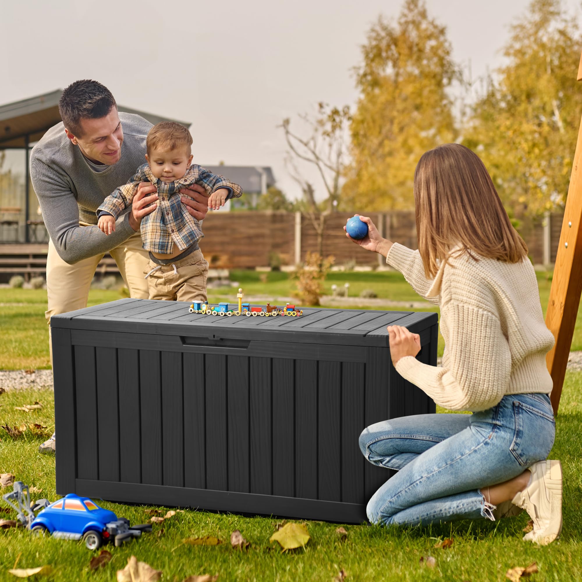 YITAHOME 80 Gallon Resin Deck Box, Outdoor Lockable Storage Box for Patio Furniture, Waterproof Patio Deck Box for Cushions, Pool Supplies, Sports Equipment and Garden Tools, Black