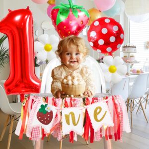 Strawberry Berry First Birthday High Chair Banner Party Supplies Kit: Sweet First Birthday Banner One Balloon Strawberry Daisy Balloons Smash Cake Decoration Photo Prop Gifts For Kids Girls